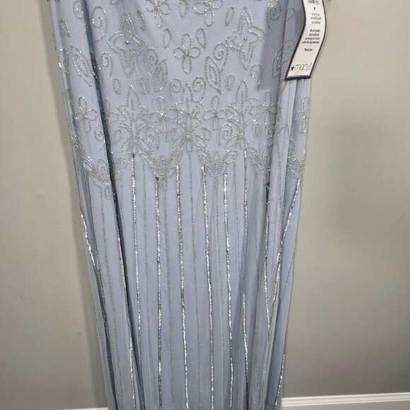 NWT Adrianna Papell Sequin bead illusion blouson dress glacier Size 18W - Picture 3 of 16